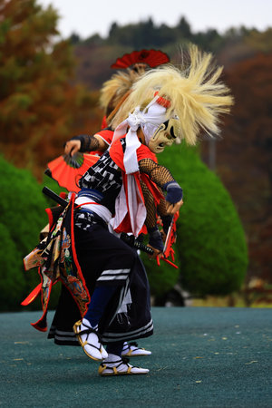 Iwate Prefecture Folk Arts Performance: Nenbutsu Kenbutsuの写真素材