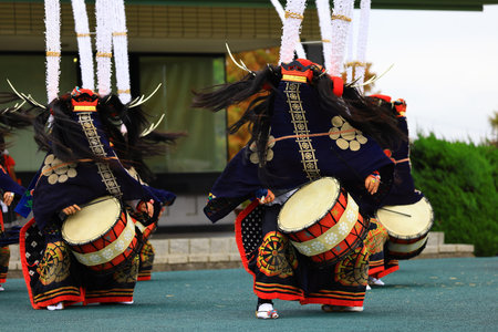 Iwate Prefecture Folk Arts Performance: Nenbutsu Kenbutsuの写真素材