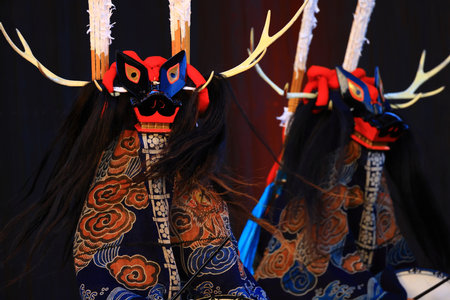 Iwate Prefecture Folk Arts Performance: Nenbutsu Kenbutsuの写真素材