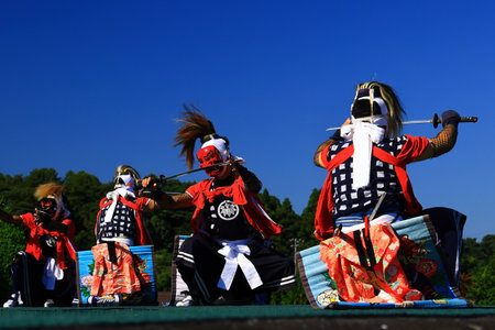 Iwate Prefecture Folk Arts Performance: Nenbutsu Kenbutsuの写真素材