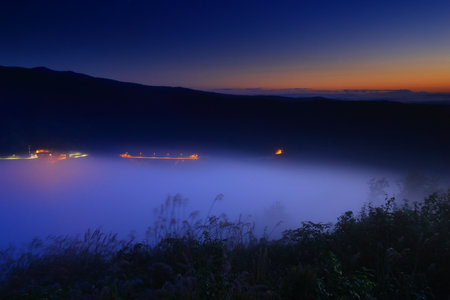 Fog in the morning at Doi Mae Salong, Chiang Rai, Thailandの写真素材