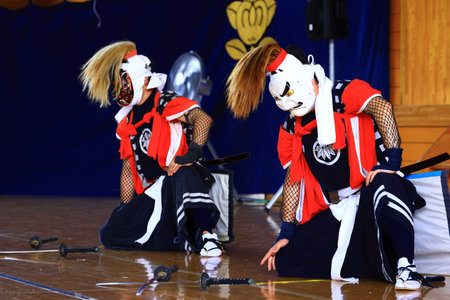 Unidentified Japanese dancers perform at Gion Matsuri Festival in Kyoto, Japan Gion Matsuri is one...