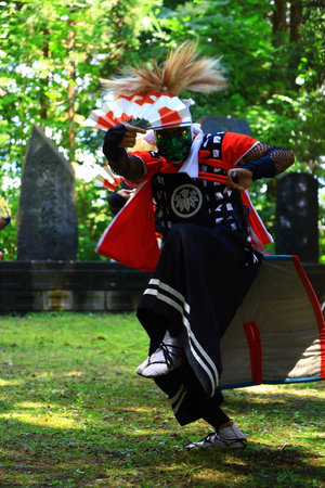 Unidentified Japanese dancers perform at Gion Matsuri Festival in Kyoto, Japan Gion Matsuri is one of Kyoto's most famous festivalsの写真素材