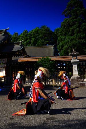 Unidentified Japanese dancers perform at Gion Matsuri Festival in Kyoto, Japan Gion Matsuri is one...
