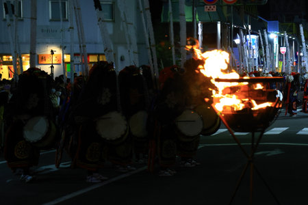 The performers in the traditional costume at the Chinese New Year celebrations.の写真素材