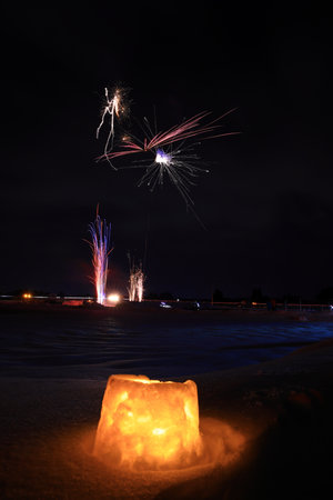 fireworks in the night sky, closeup of photo with depth of field