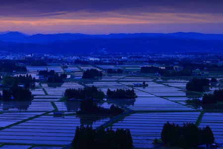 foggy landscape in the morning, Chengde, Hebei Province, Chinaの写真素材
