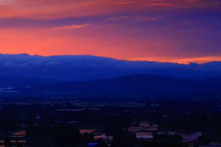 foggy landscape in the morning, Chengde, Hebei Province, Chinaの写真素材