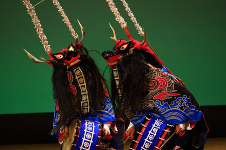 Dancers perform in a traditional costume at the annual festival of folkloric dances.の写真素材