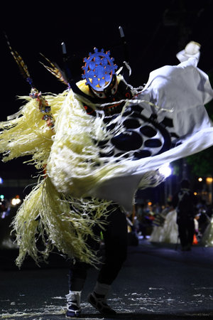 Unidentified dancers are performing Thai traditional dance in the parade in Nakhon Ratchasima,...