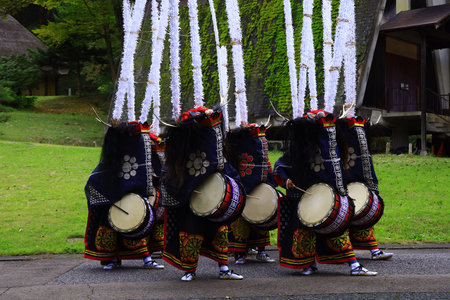 Traditional japanese dance in Hida Folk Village, Hida, Japanの写真素材