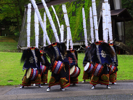 Traditional japanese dance in Hida Folk Village, Hida, Japanの写真素材