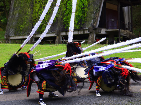 Traditional japanese dance in Hida Folk Village, Hida, Japanの写真素材