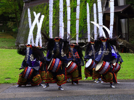 Traditional japanese dance in Hida Folk Village, Hida, Japanの写真素材