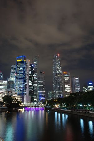 View of Singapore buisiness district in the nightの写真素材