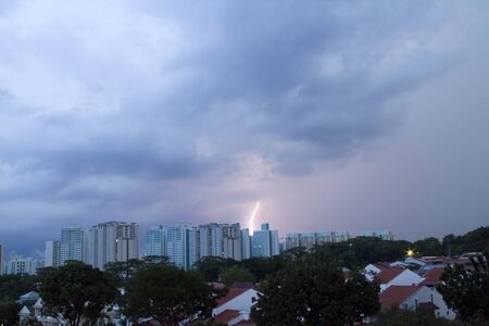 lighting strike on the housing areaの写真素材