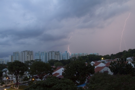 lighting strike on the housing areaの写真素材
