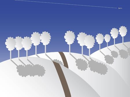 Theme of winter land with path and plane in vector illustration.の写真素材