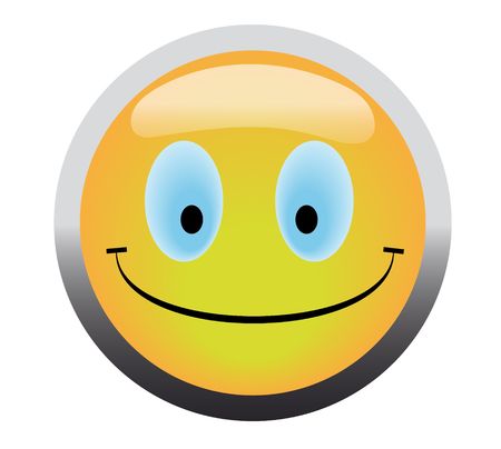 Happy smile button on blue backgroundの写真素材