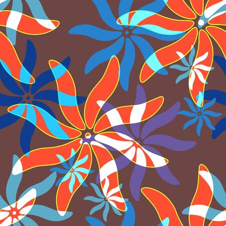 Abstract colored seamless pattern on brown background with flowers - illustration. You can use it to fill your own background.のイラスト素材
