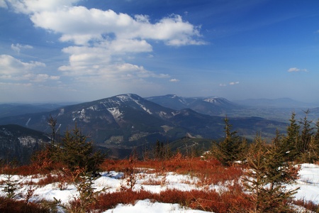 End of winter in mountains and spring coming.