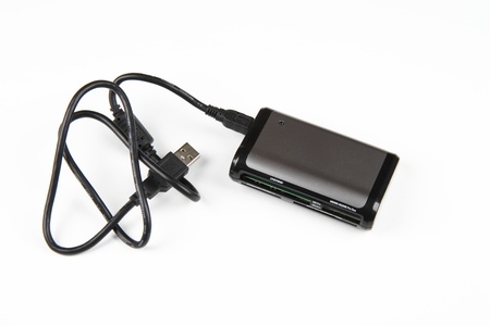 Close-up of USB card reader isolated on white background.の写真素材