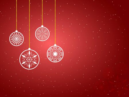 Red card with christmas balls and snow - vector illustration for background のイラスト素材