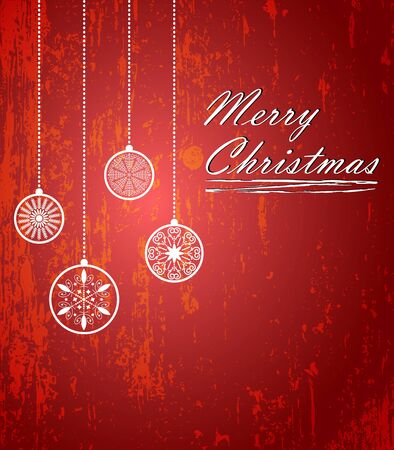 Red grunge card with christmas balls - vector illustration for background のイラスト素材