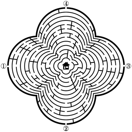 Labyrinth with four entries and only one correct way - vector illustration  Easy editable colors のイラスト素材