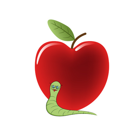 Worm with glasses and cherry - vector illustration.のイラスト素材