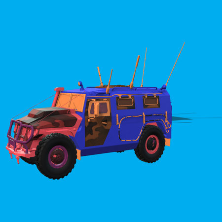 Explore cutting-edge armored vehicle design. Ideal for simulations, games, or presentations needing a robust and futuristic transport solution. High impact and commercially viable.の写真素材