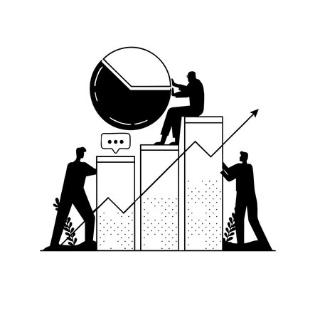 Team collaboration drives massive growth charting success with pie chartのイラスト素材