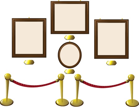 A cartoon representing some empty frames in a museum with blank golden tags.のイラスト素材
