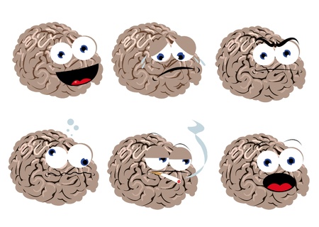a vector cartoon representing a funny brain in different posesのイラスト素材