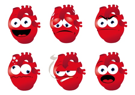 a vector cartoon representing a funny human heart in different poses  のイラスト素材