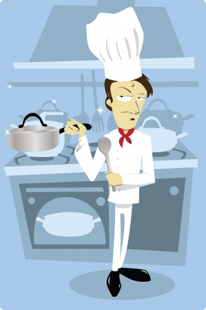a vector cartoon representing a funny chef at workのイラスト素材