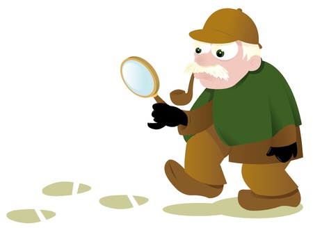 a vector cartoon representing a funny investigator following some tracksのイラスト素材