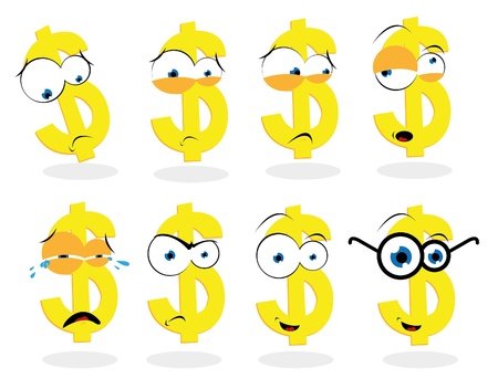 a vector cartoon representing a funny dollar symbol in different posesのイラスト素材