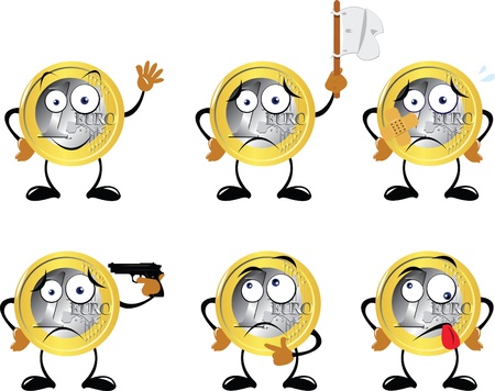 a vector cartoon representing a euro coin in different posesのイラスト素材