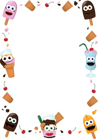 a vector cartoon representing a funny frame with ice creams  のイラスト素材