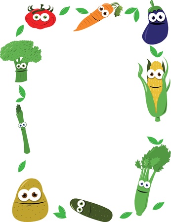 A funny frame maiden of cartoon vegatables, every object is singly grouped  のイラスト素材