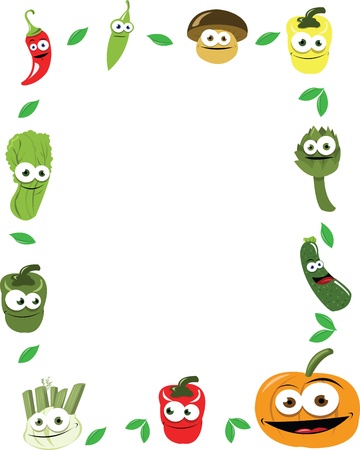 a vector frame maiden of funny vegetables, every object is singly grouped  のイラスト素材