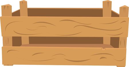 a vector cartoon representing a wooden crate. The front part and the back are in different layers, so you can easily put items inside of it.のイラスト素材