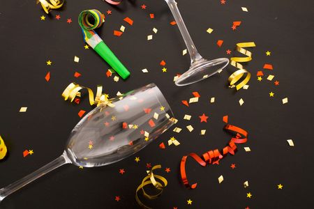 Holiday background, flutes and ribbonsの写真素材