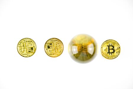 Golden Bitcoin token currency mining virtual cryptocurrency conceptの写真素材