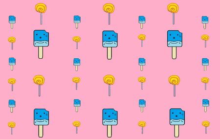 Drawings ice cream  painting with lollipop pixels cartoon is the ideal pattern for backgroundの写真素材