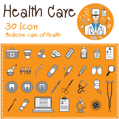 set of health care medicine flat icons illustrator vectorのイラスト素材