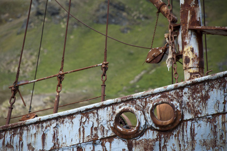 Part of old rusty whaling ship, British island of South Georgia, Antarcticaの写真素材