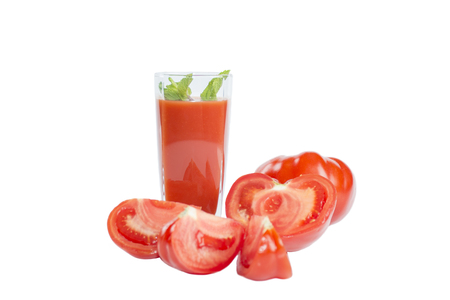 Fresh tomato juice isolated on white backgroundの写真素材