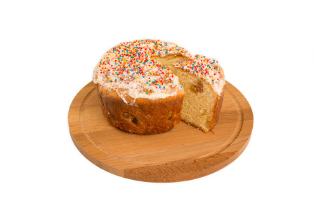 Easter cake on cutting board osilated on white background